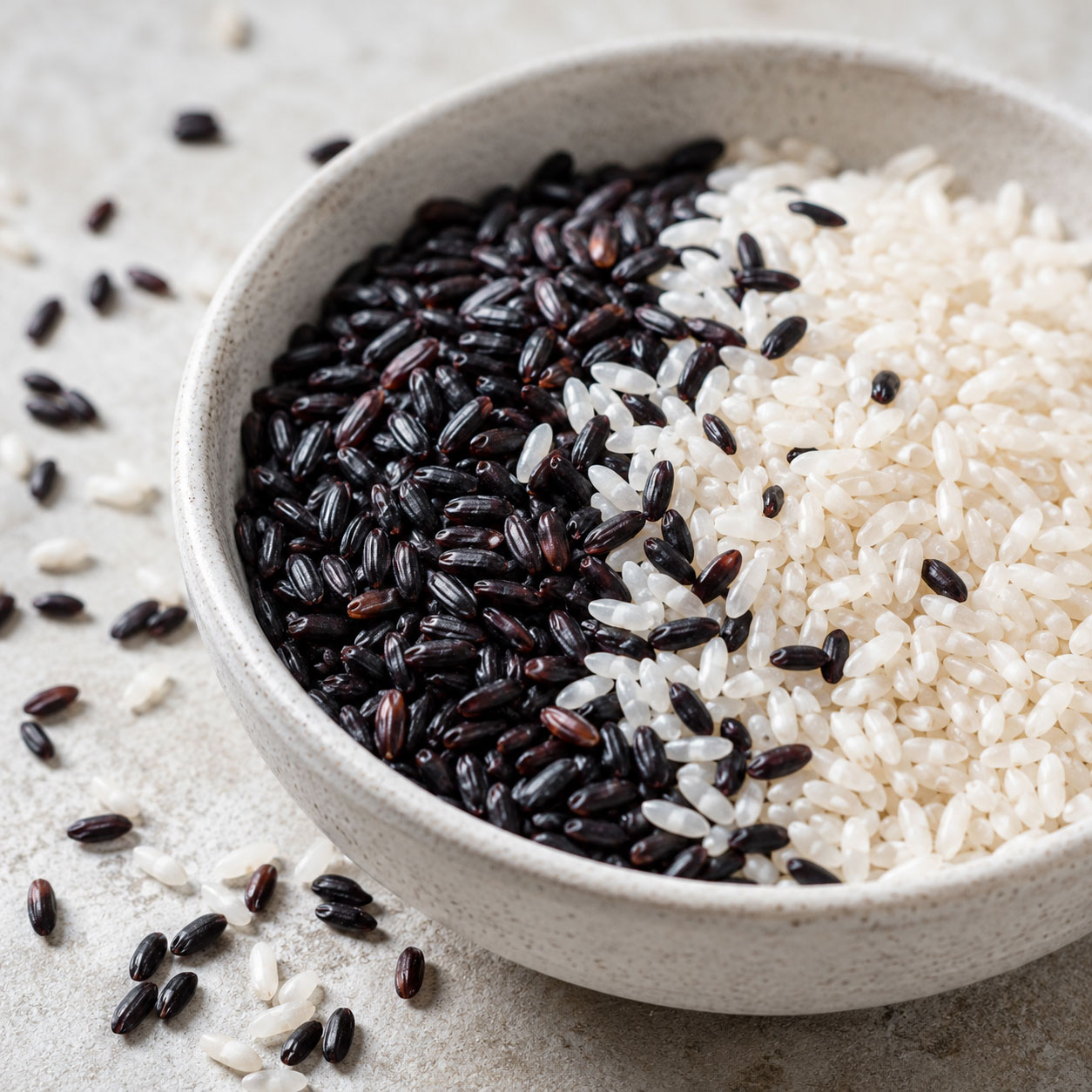 Black rice and white rice used in Grindstone Blends products