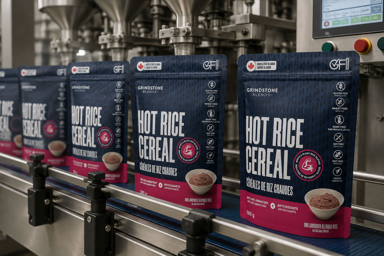 Private label food products moving through Grindstone Blends manufacturing