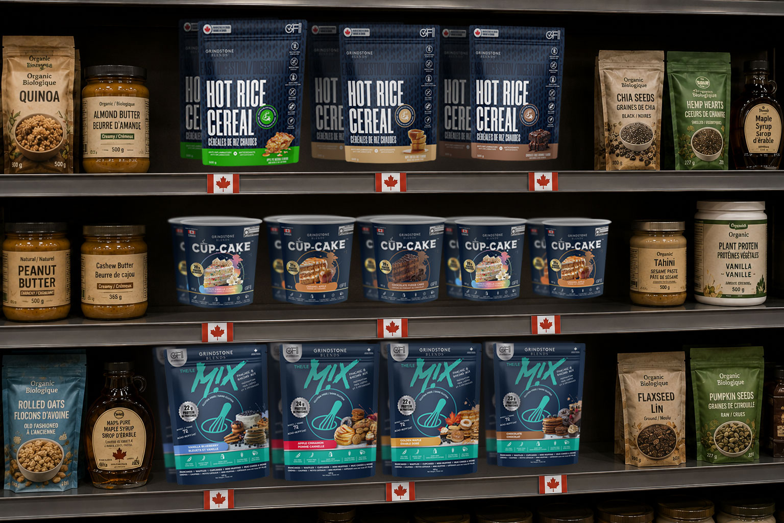 Grindstone Blends packaged products ready for retail partners
